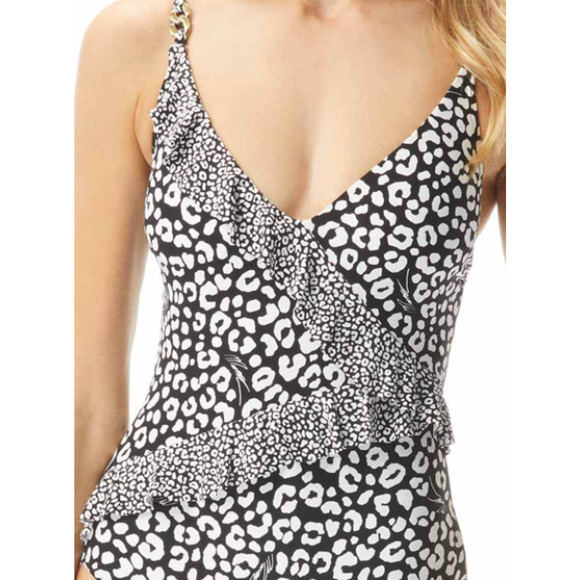 Michael Kors Animal Ruffle chain One piece Black and White Size 4 NWT - Picture 3 of 3